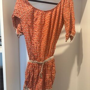 Faithfull the Brand Orange and White Mini Dress
